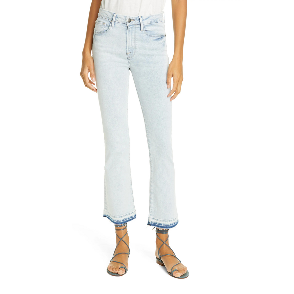 FRAME Le Crop Mini High Waist Release Hem Bootcut Jeans (Pali) in Blue